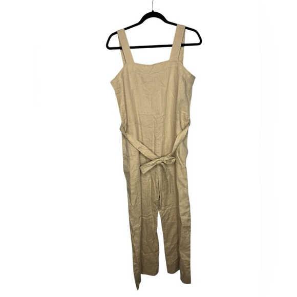 NEW QUINCE 100% European Linen Square Neck Jumpsuit in Driftwood Medium Netutral - Picture 3 of 16